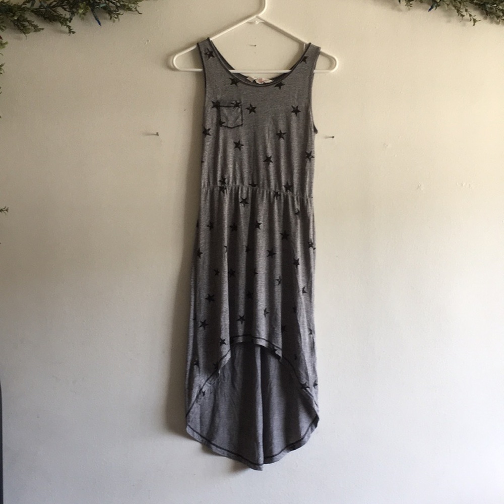 H&M Sz M 10 12 Girls Gray Scoop Neck High-Low Sun Dress Star Pattern Sleeveless
